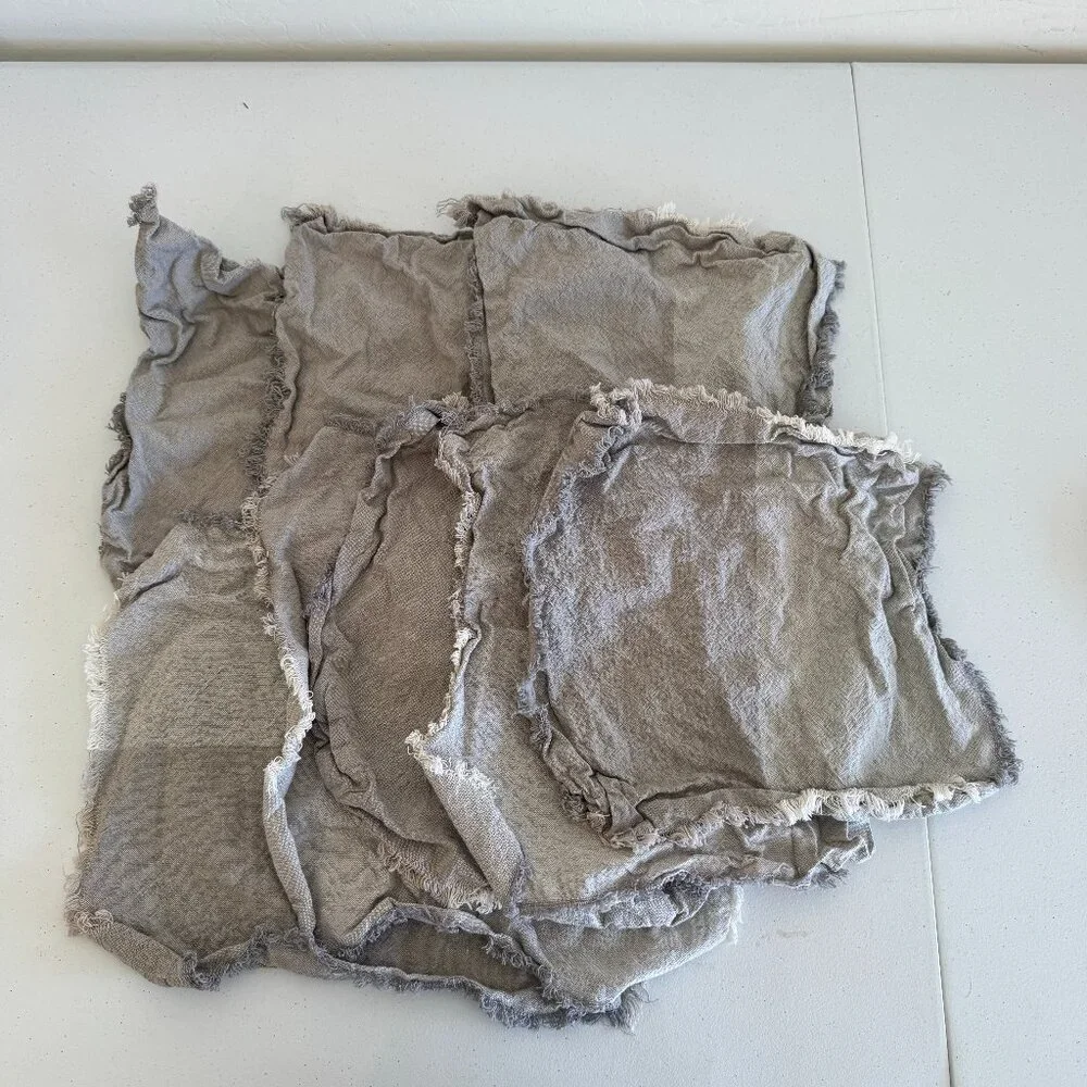 Linen Cloth Napkins | Frayed Edge Rustic Neutral | Set of 6